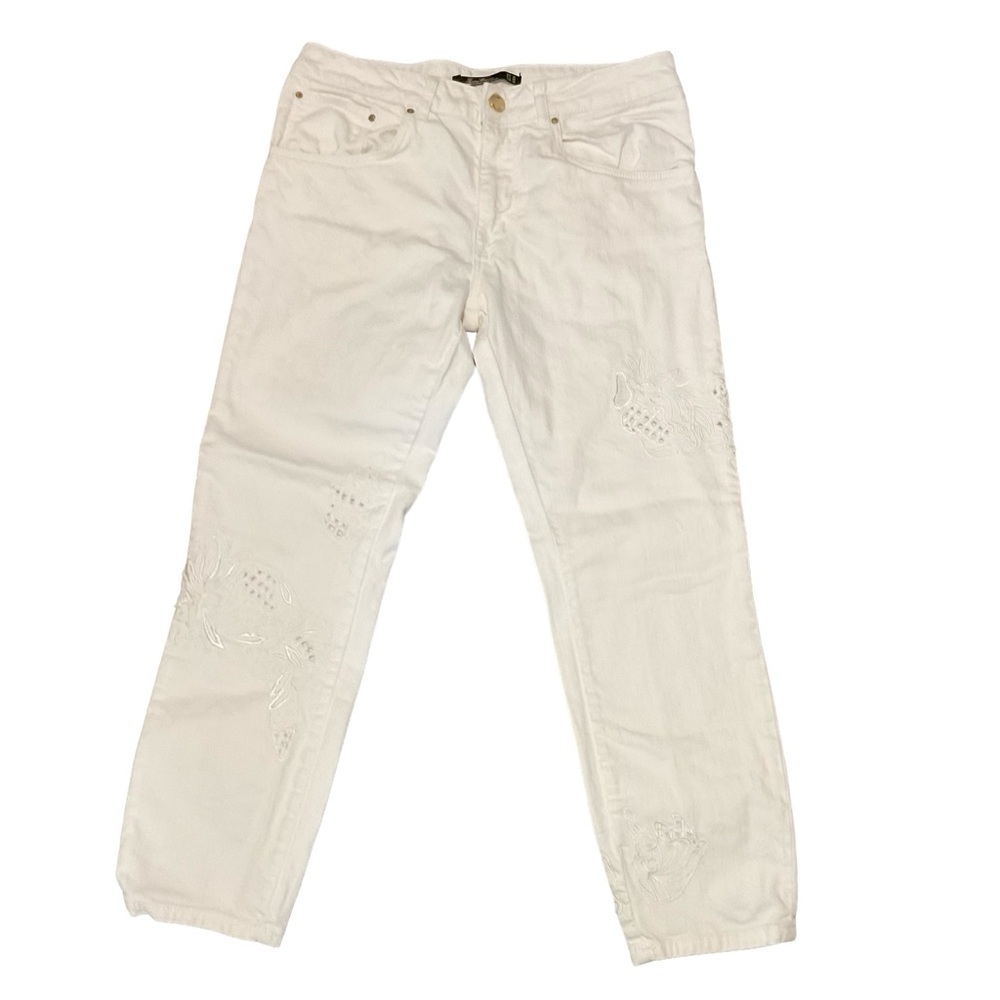 ZARA WOMAN‎ White Baggy Fit Lace Cut Out Jeans - Size 8